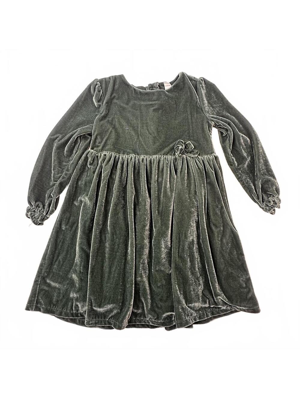 Carter's 5T Green Velvet Long Sleeve Dress with Bow Accent
